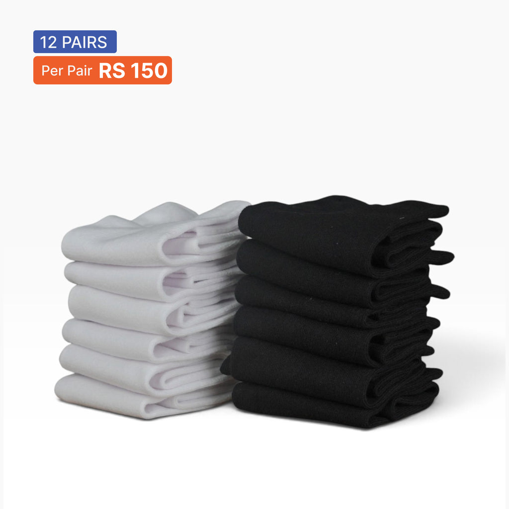 Ankle Socks (Pack of 12) White & Black