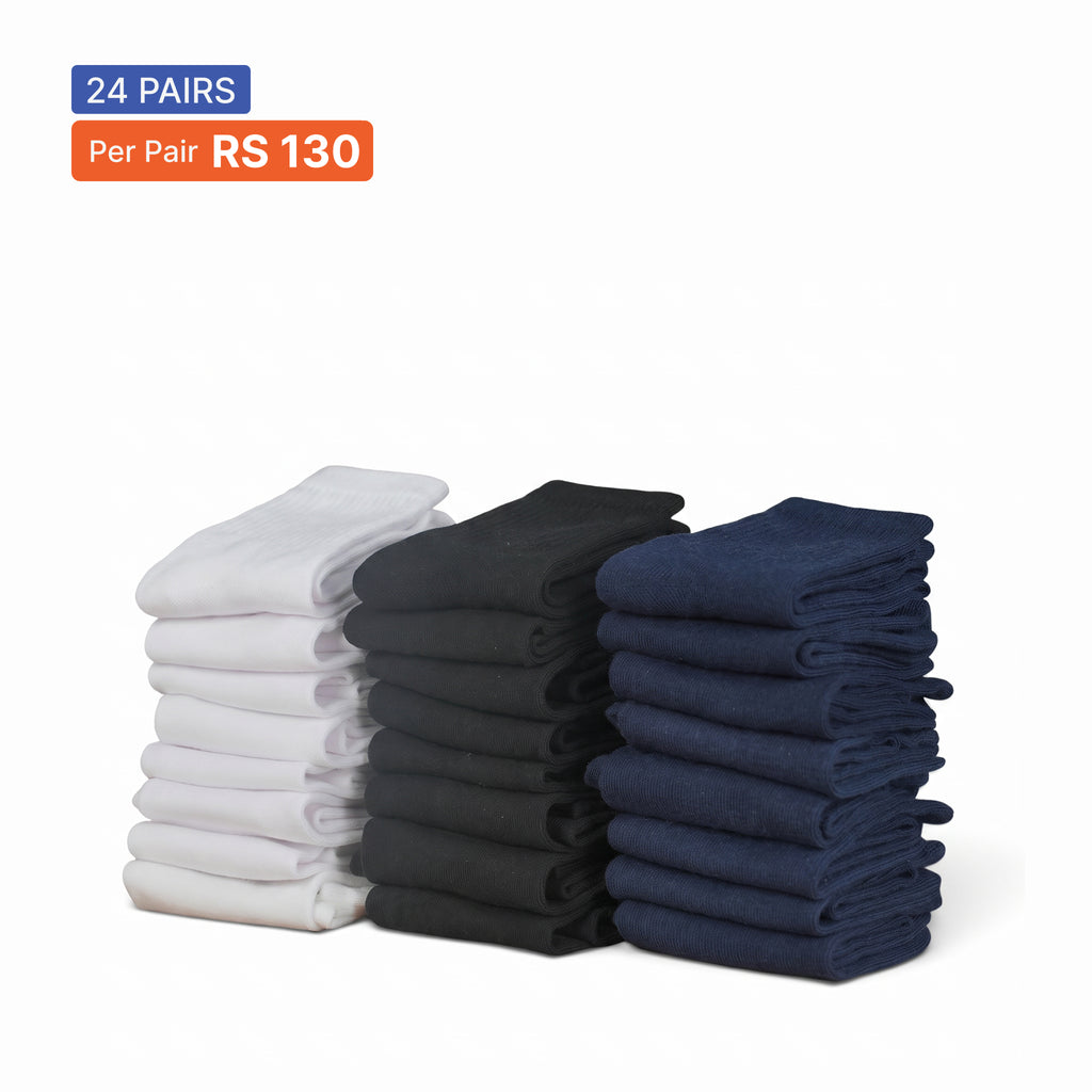 Ankle Socks (Pack of 24) White,Black & Navy
