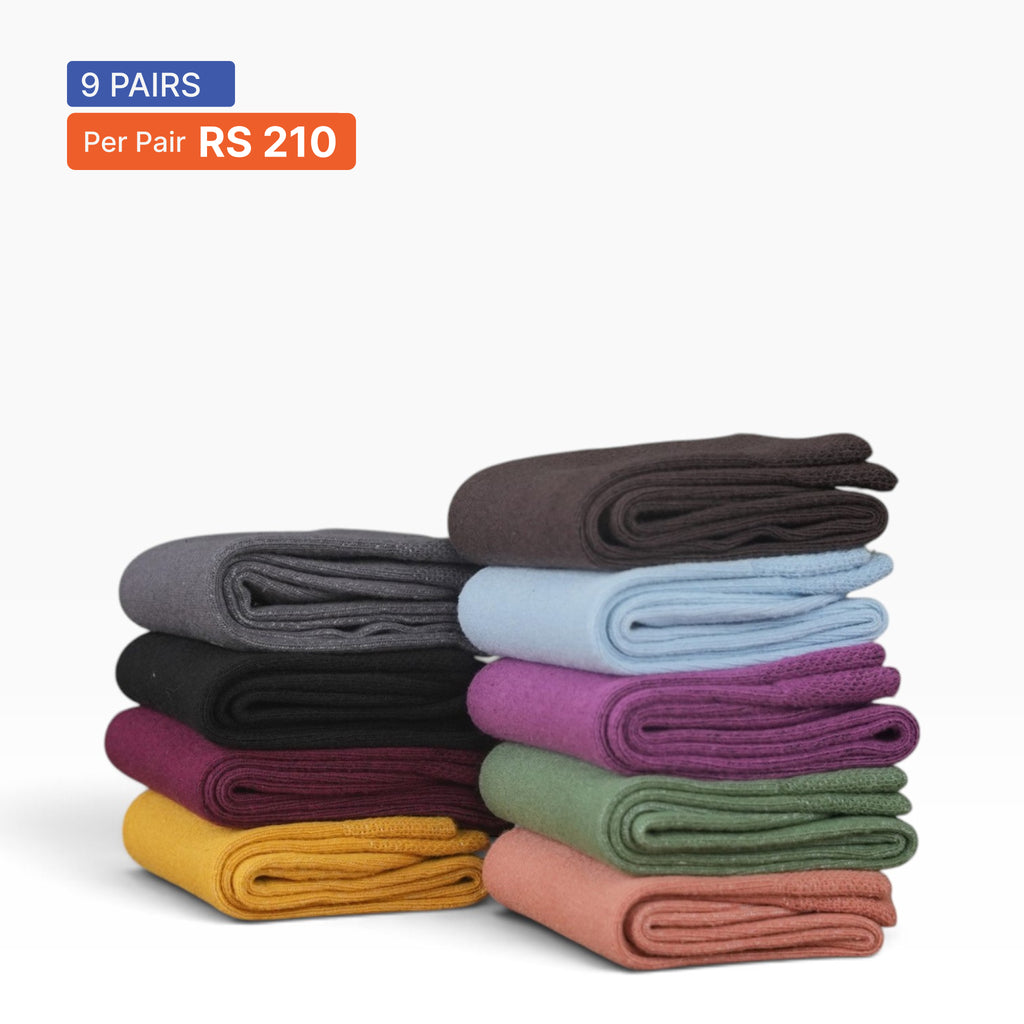 Plain Crew Socks (Pack of 9) Multicolor