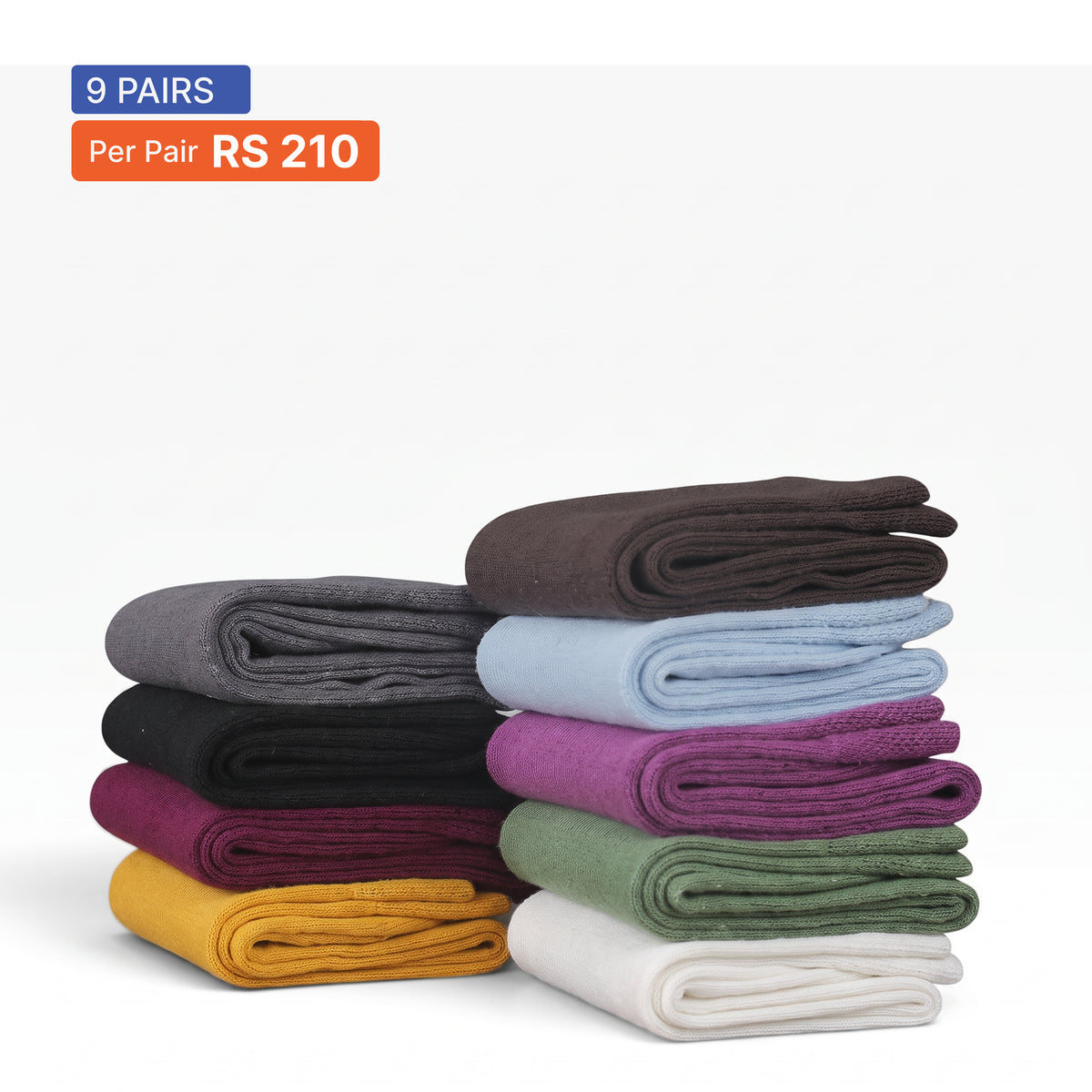 Plain Crew Socks (Pack of 9) Multicolor