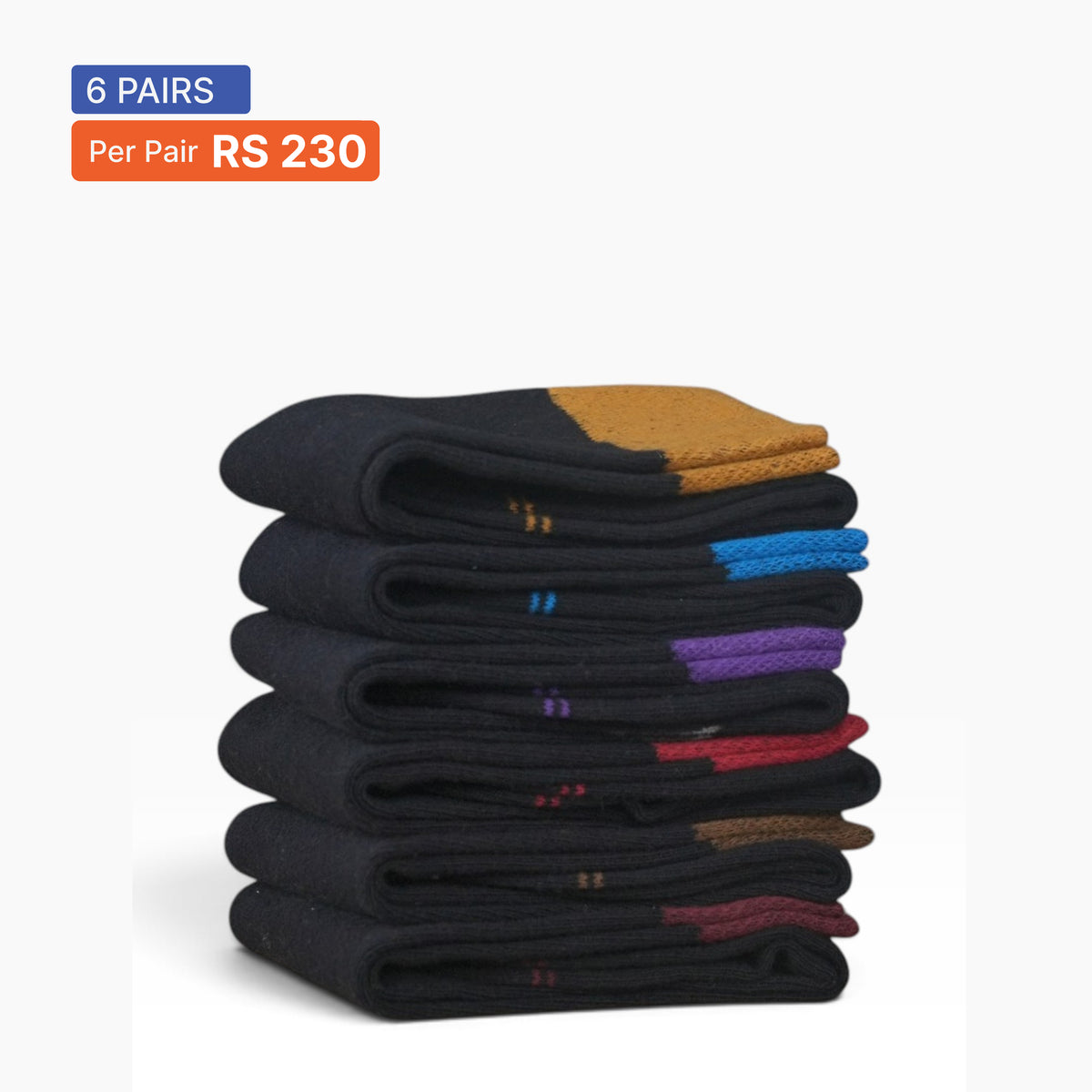Cuff Socks Black (Pack of 6) Multicolor Cuff
