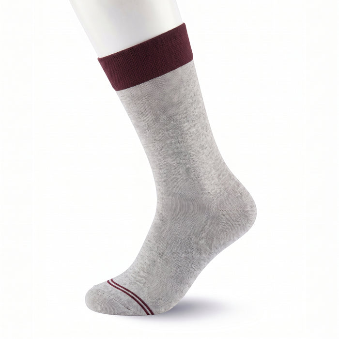 Unisex Light Grey Socks With Burgundy Cuff