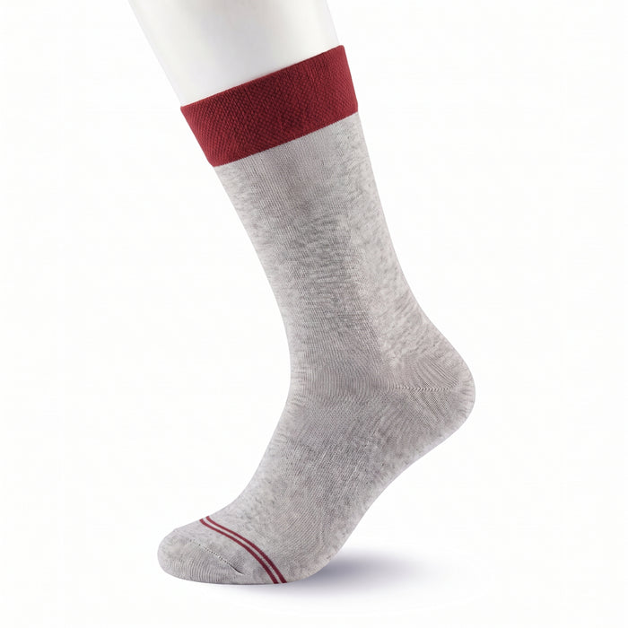 Unisex Light Grey Socks With Red Cuff