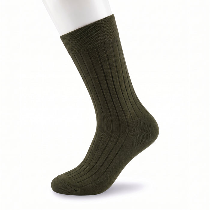 Unisex Dark Olive Ribbed Dress Socks