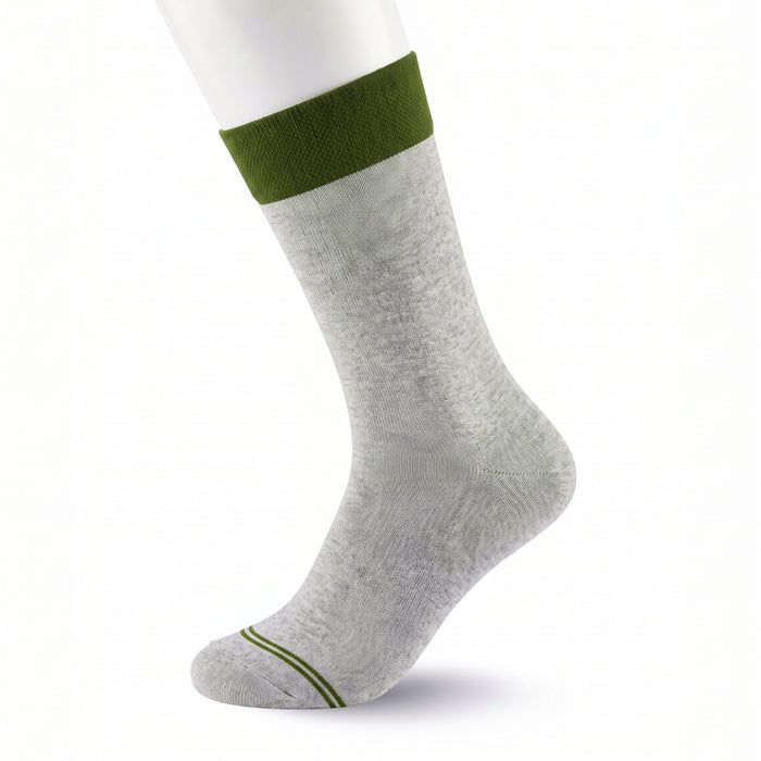 Unisex Light Grey Socks With Dark Green   Cuff