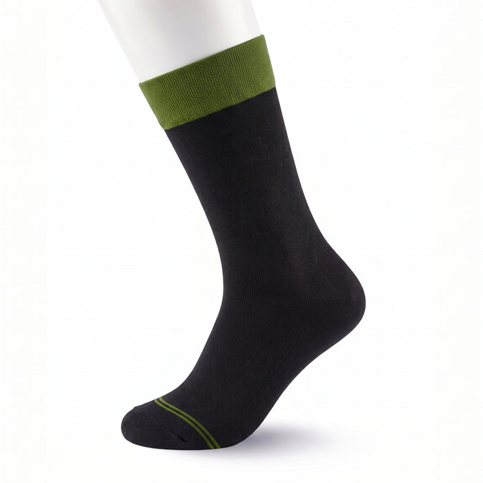 Unisex Black Socks with Dark Green Cuff