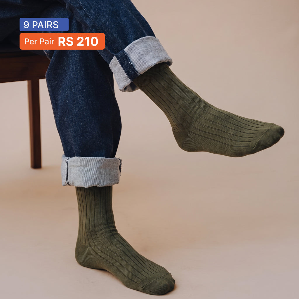 Ribbed Crew Socks (Pack of 9) Multicolor